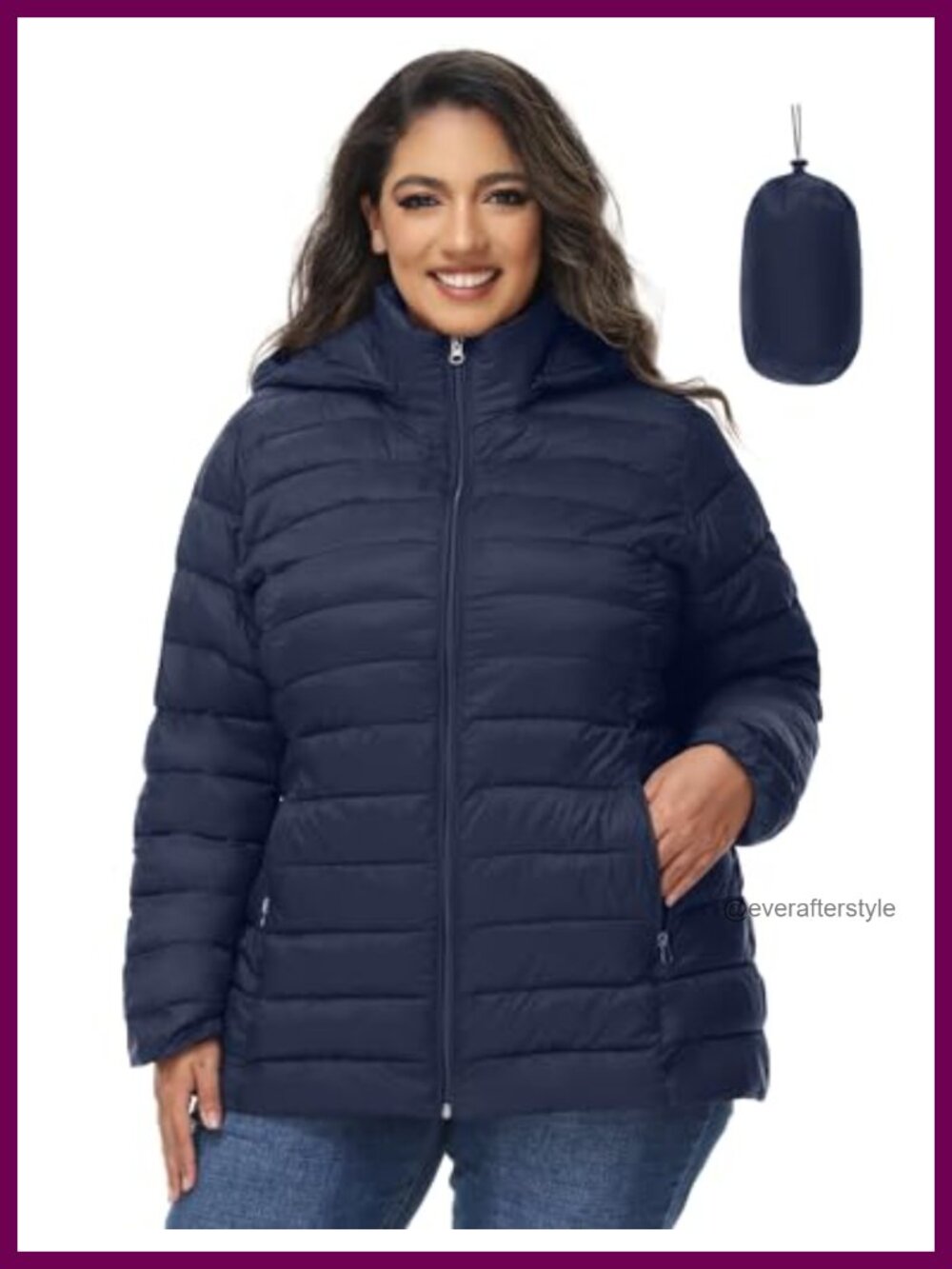 Plus Size Puffer Jacket Packable Lightweight Quilted Hooded Coat Pockets